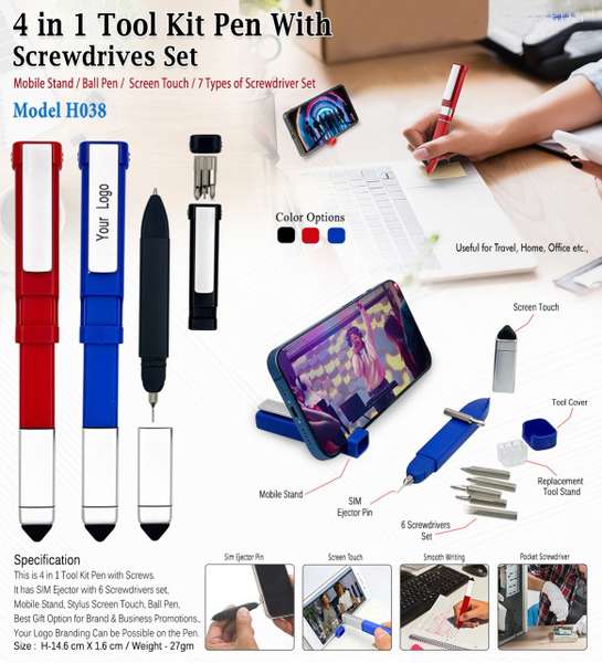 4 in 1 Tool Kit Pen with Screwdrivers Kit H038