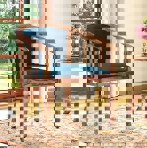 Bella Lounge Chair in Teak Finish and Night Blue Velvet Colour