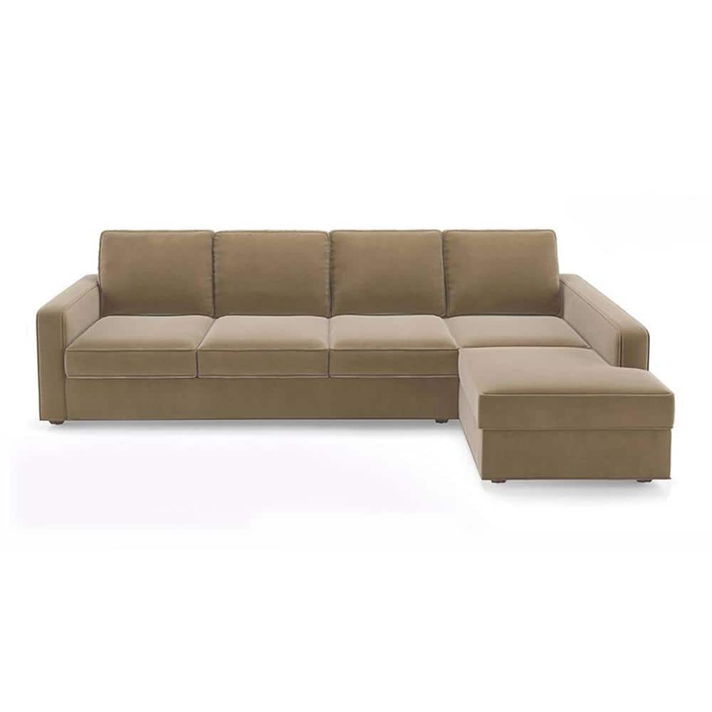 Apollo Compact Sofa (Colour : Fawn Velvet, Cushion : Hard, Back Type : Regular, Seating Capacity : Right Aligned 2 Seater + Right Aligned Chaise + Ottoman) FNSF51ACTT30TR2RCHHR