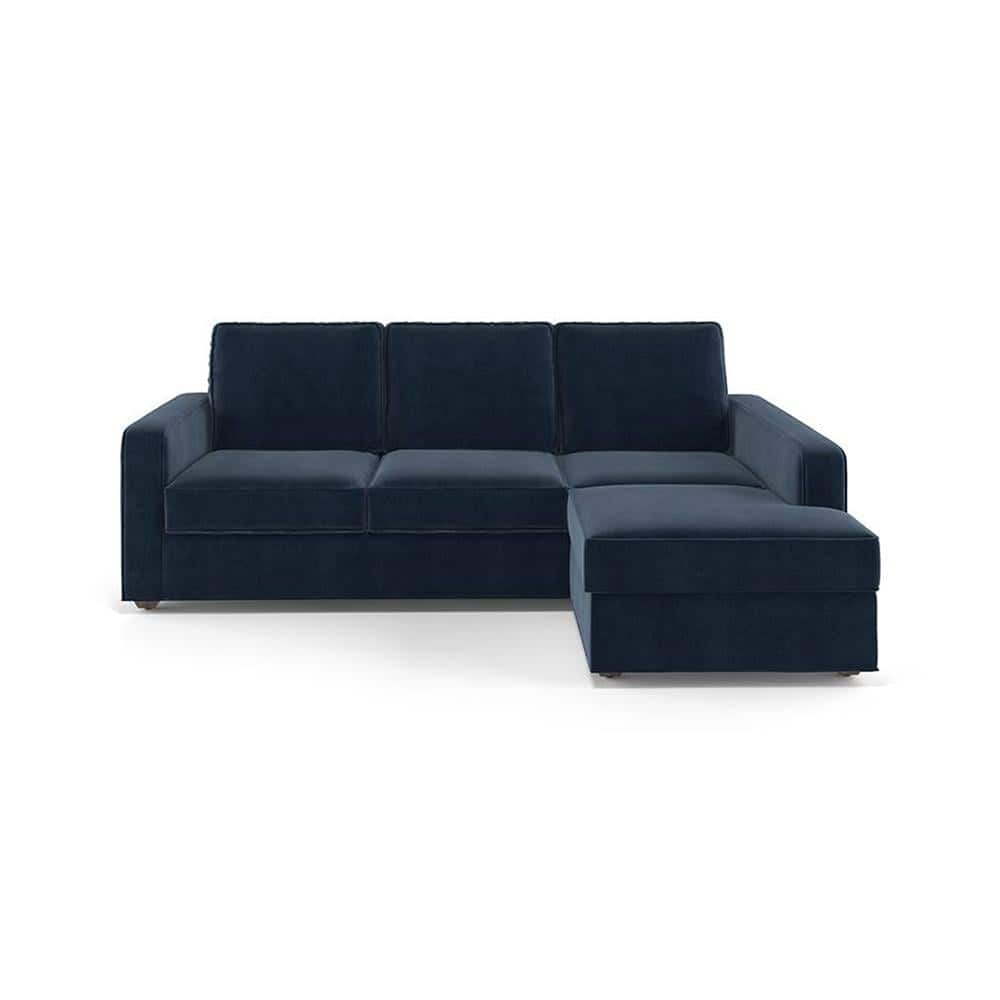 Apollo Compact Sofa (Colour : Sea Port Blue Velvet, Cushion : Soft, Back Type : Regular, Seating Capacity : Right Aligned 2 Seater + Right Aligned Chaise + Ottoman) FNSF51ACSV30TR2RCHSR