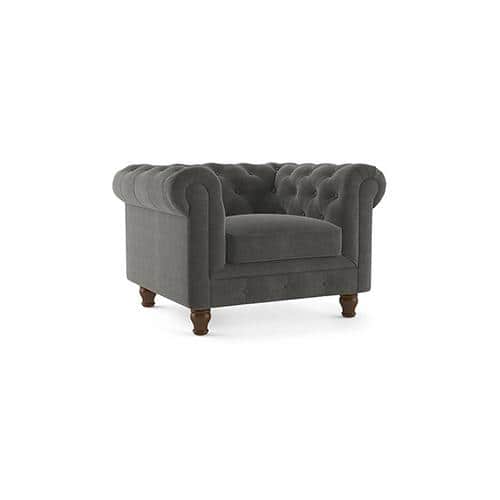 Winchester Luxe 1 Seater Fabric Sofa in Ash Grey Velvet Colour FNSF51WCAG30001