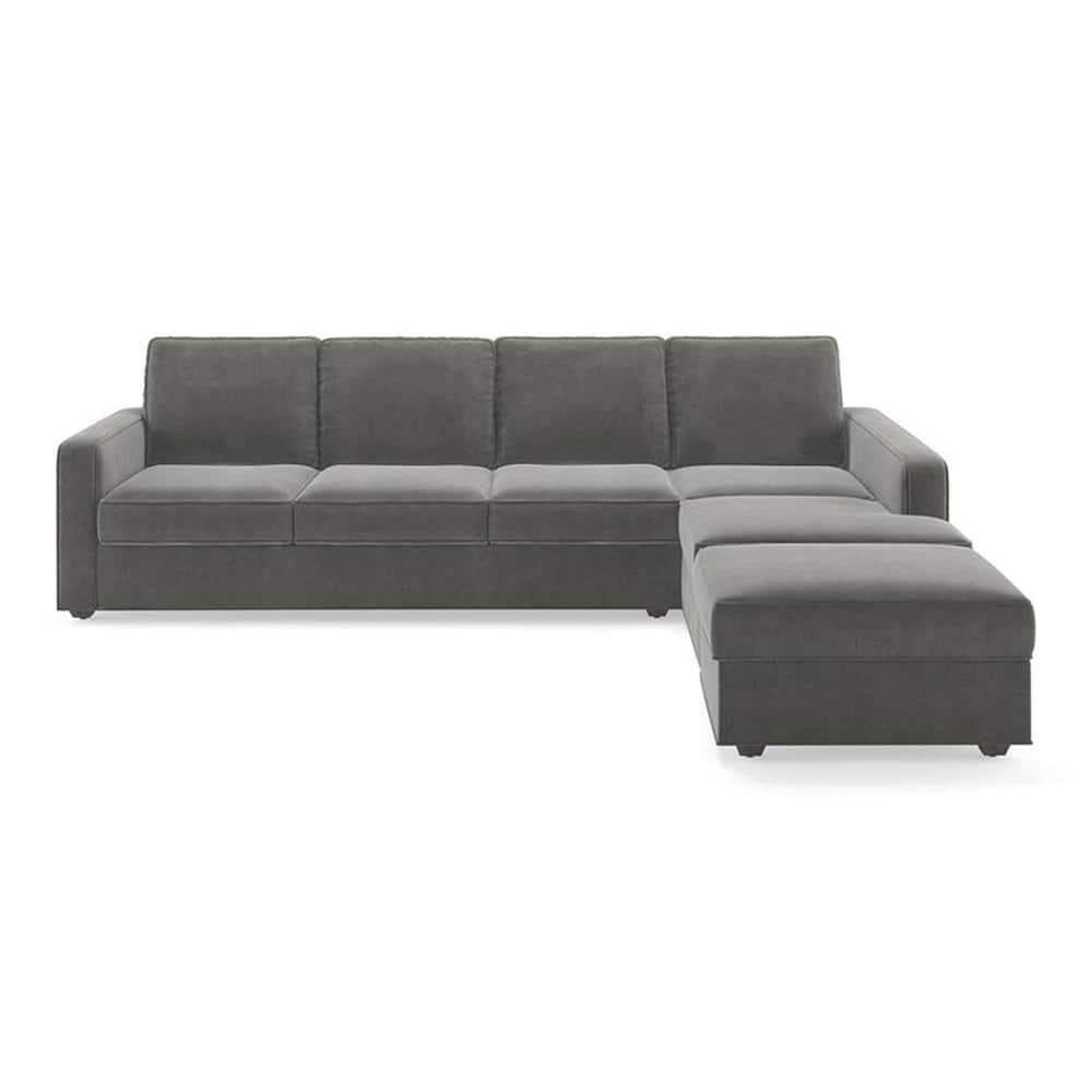 Apollo Sofa (Colour : Ash Grey Velvet, Cushion : Hard, Back Type : Regular, Seating Capacity : Right Aligned 3 Seater + Right Aligned Chaise) FNSF51APAG300R3RCHHR